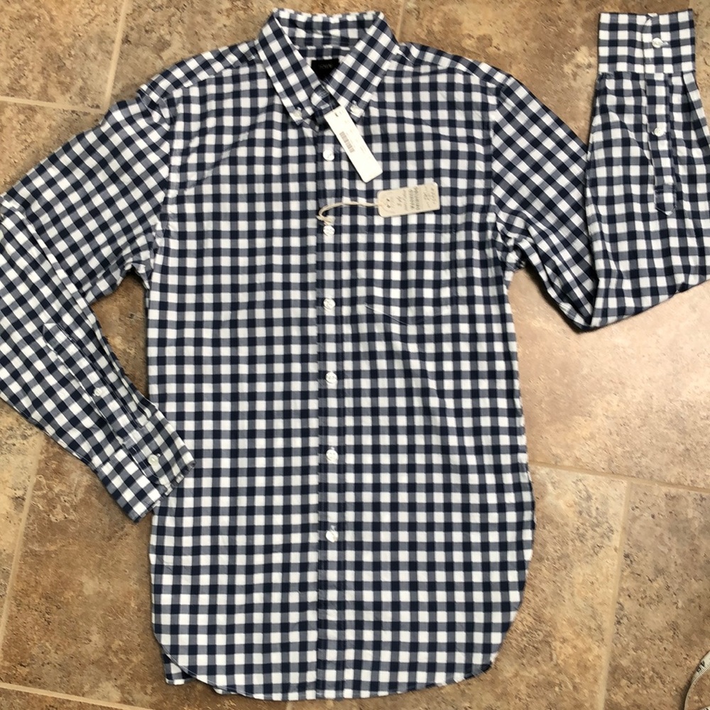 NWT JCrew Button down blue and white checked shirt